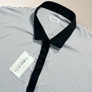 Collars & Co Mens 2XL Black White Striped Featherweight Flex Relaxed Polo Shirt